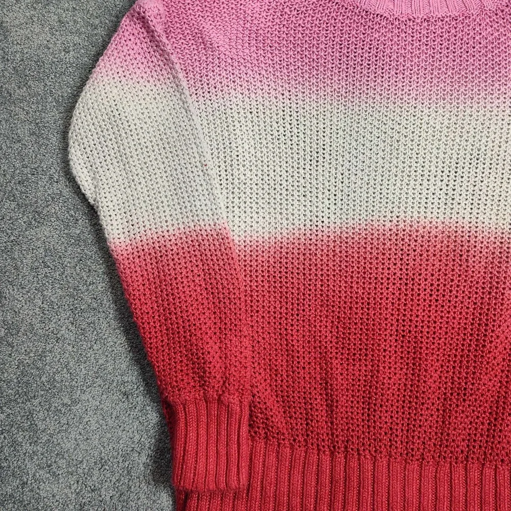 J. Crew Ombre Knit Pullover Sweater V-Neck Coral Pink White Small 100% Linen